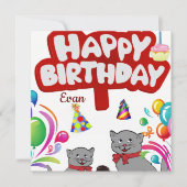 ハッピーバースデーカード招待状猫 招待状 (正面)