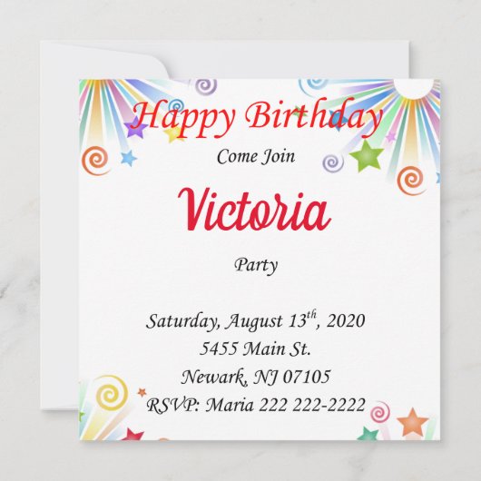 ハッピーバースデーカード招待状赤いハート 招待状 (裏面)