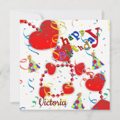 ハッピーバースデーカード招待状赤いハート 招待状 (正面)