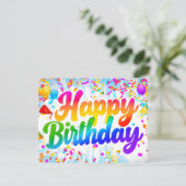 ハッピーバースデーカード虹のテキストと紙吹雪 (スタンド正面)