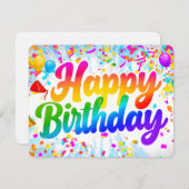 ハッピーバースデーカード虹のテキストと紙吹雪 (正面/裏面)