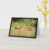 ハッピーバースデーカード赤キツネキット カード (黄色い花)