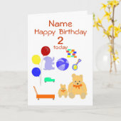 ハッピーバースデーカード2歳、おもちゃ、カスタマイズ カード (黄色い花)