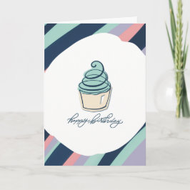 ハッピーバースデーカード(カップケーキとストライプ) カード