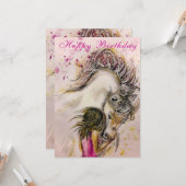 ハッピーバースデーカード – ガールアンドホース カード (正面/裏面インサイチュ)