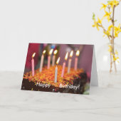 ハッピーバースデーカード:チョコレートケーキ、ろうそく8本 カード (黄色い花)