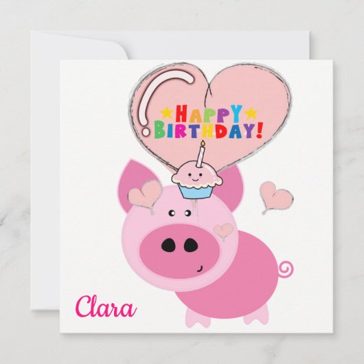 ハッピーバースデーカード　ピンクの豚の招待状 招待状 (正面)