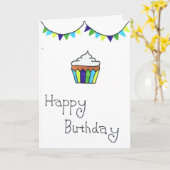 ハッピーバースデーカード – 明るいカップケーキとバンティング カード (黄色い花)