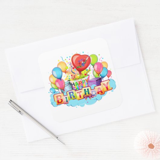 ハッピーバースデーカード(汎用) スクエアシール (封筒)