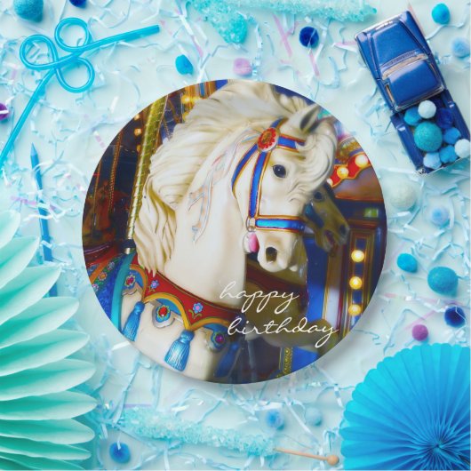 ハッピーバースデーカーニバル回転木馬馬写真おもしろい ペーパープレート (パーティー)