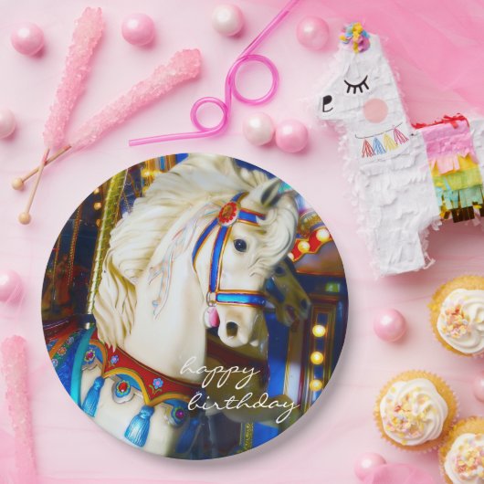 ハッピーバースデーカーニバル回転木馬馬写真おもしろい ペーパープレート (パーティー)