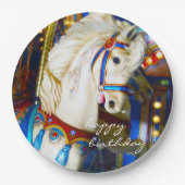 ハッピーバースデーカーニバル回転木馬馬写真おもしろい ペーパープレート (正面)