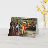 ハッピーバースデーガスポンプ、レースカーユーモア カード (黄色い花)