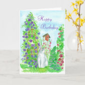 ハッピーバースデーガーデンキャットウォーターカラーフラワーアート カード (黄色い花)