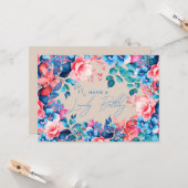 ハッピーバースデーガーデンフローラブルーピンクシャンパン カード (正面/裏面インサイチュ)