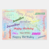 ハッピーバースデーガーリー名前をカスタムするピンク ラッピングペーパーシート (正面3)