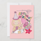 ハッピーバースデーガールが1歳を願う 招待状 (裏面)