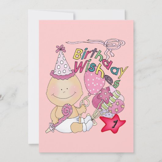 ハッピーバースデーガールが1歳を願う 招待状 (裏面)