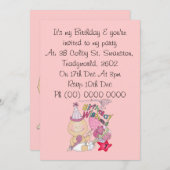 ハッピーバースデーガールが1歳を願う 招待状 (正面/裏面)