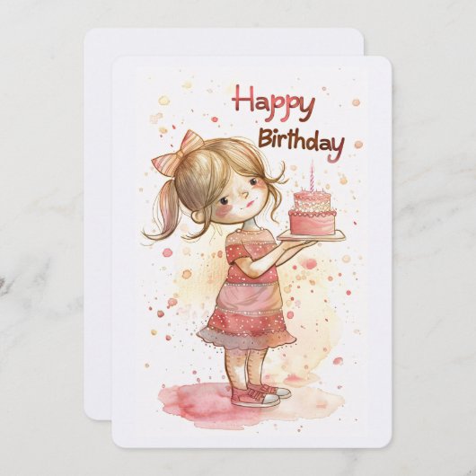ハッピーバースデーガールとケーキ シーズンカード (正面/裏面)