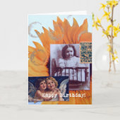 ハッピーバースデーガールとチェルーブズコラージュ カード (黄色い花)