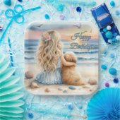 ハッピーバースデーガールと子犬のビーチ ペーパープレート (パーティー)