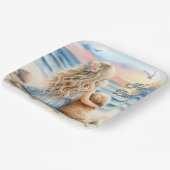 ハッピーバースデーガールと子犬のビーチ ペーパープレート (傾斜あり)