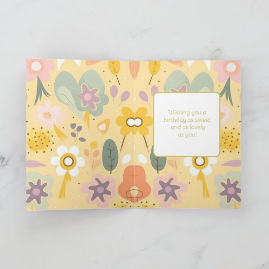 ハッピーバースデーガールグリーンキャットワイドアイズフローラ カード (内部)