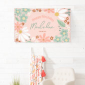 ハッピーバースデーガールズキュートピンクデイジー 横断幕 (インサイチュ)