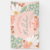 ハッピーバースデーガールズキュートピンクデイジー 横断幕 (縦)