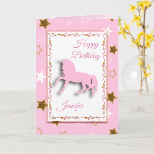 ハッピーバースデーガールズユニコーンカーパーソナライズされたド カード (黄色い花)