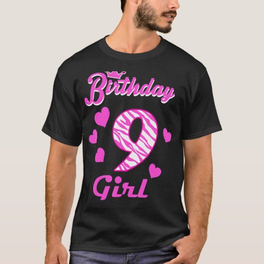 ハッピーバースデーガールズ9thパーティー9歳Bday Tシャツ (正面)