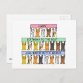 ハッピーバースデーガールフレンドの漫画の猫 ポストカード (正面/裏面)