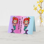 ハッピーバースデーガールマーメイドカワイキャット海 カード (黄色い花)