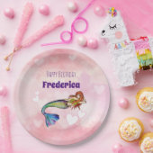 ハッピーバースデーガールレインボーマーメイドイラストレーション ペーパープレート (パーティー)