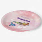 ハッピーバースデーガールレインボーマーメイドイラストレーション ペーパープレート (アングル)