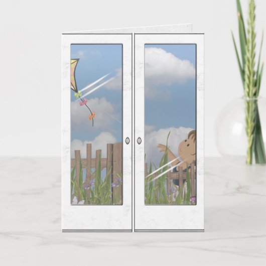 ハッピーバースデーガール飛んでいる凧 カード (正面)