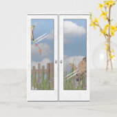 ハッピーバースデーガール飛んでいる凧 カード (黄色い花)