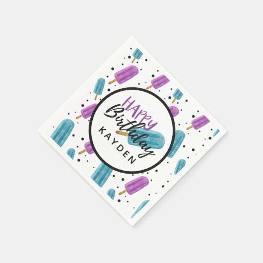 ハッピーバースデーキッズサマーアイスポップ・アートのパーティー スタンダードカクテルナプキン (角)