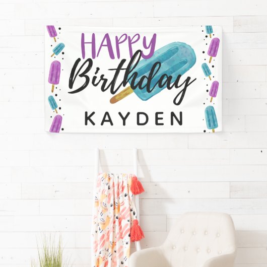 ハッピーバースデーキッズサマーアイスポップ・アートのパーティー 横断幕 (インサイチュ)