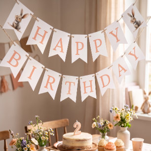 ハッピーバースデーキッズバニー誕生日ピンク バンティングフラッグ