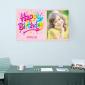 ハッピーバースデーキッズピンクイエローグラフィティ写真 横断幕 (トレードショー)