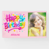 ハッピーバースデーキッズピンクイエローグラフィティ写真 横断幕 (横)