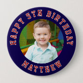 ハッピーバースデーキッズフォト | 青の名前 缶バッジ (正面)