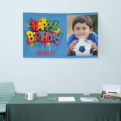 ハッピーバースデーキッズブルーイエローレッドフォト 横断幕 (トレードショー)