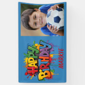 ハッピーバースデーキッズブルーイエローレッドフォト 横断幕 (縦)