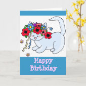 ハッピーバースデーキッテン カード (黄色い花)