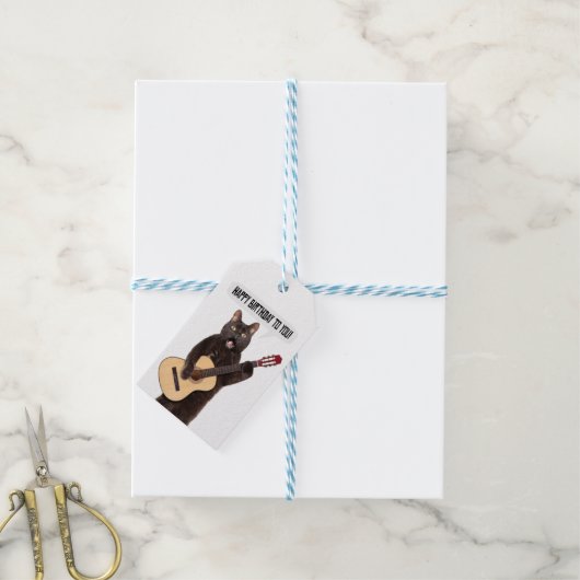 ハッピーバースデーキャットの歌遊とギター ギフトタグ (より糸付き)