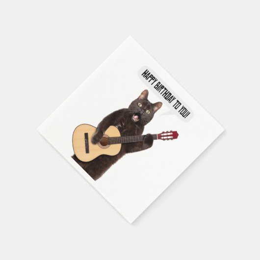 ハッピーバースデーキャットの歌遊とギター スタンダードカクテルナプキン (角)