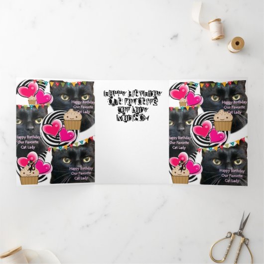ハッピーバースデーキャットレディーカードキャットレディ 三つ折りカード (内部)